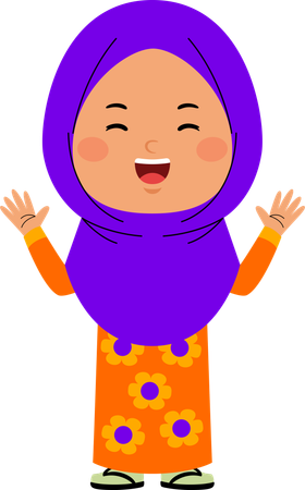 Happy hijab girl with open hands  Illustration