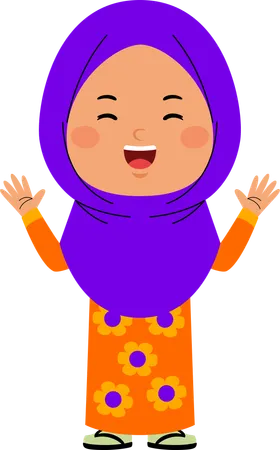 Happy hijab girl with open hands  Illustration