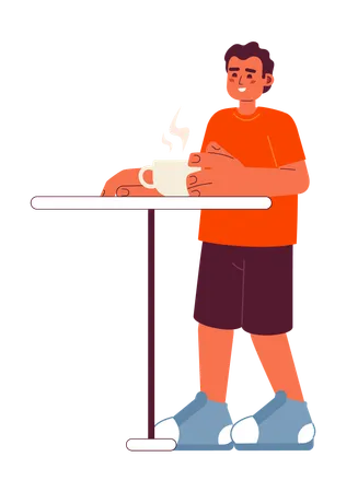 Happy hispanic man in cafeteria  Illustration