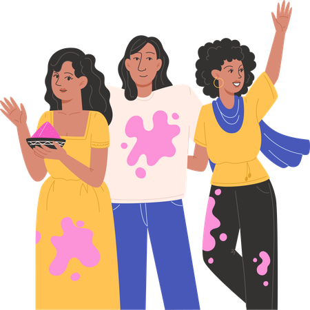 Happy Holi, Indian holiday festival of colorsGirls enjoying holi festival  イラスト