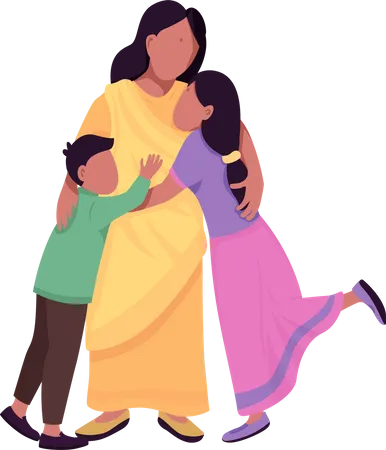 Happy Hugging Family Semi Flat Color Vector Characters Interacting Figures Full People On White Indian Holiday Together Isolated Modern Cartoon Style Illustration For Graphic Design And Animation Illustration