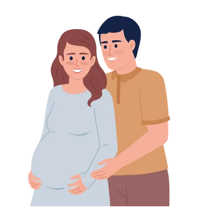 Happy husband hugging pregnant wife belly  Illustration