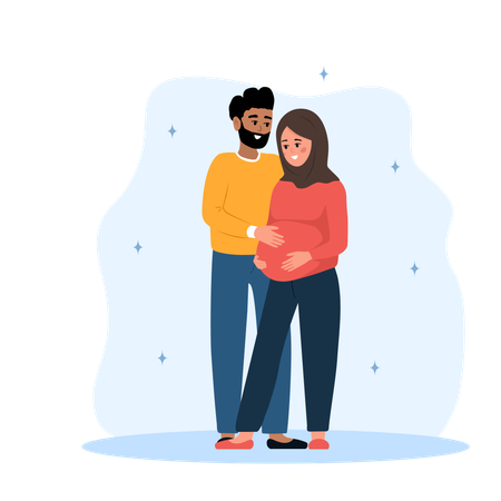 Happy husband hugs pregnant wife  Illustration