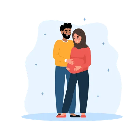 Happy husband hugs pregnant wife  Illustration