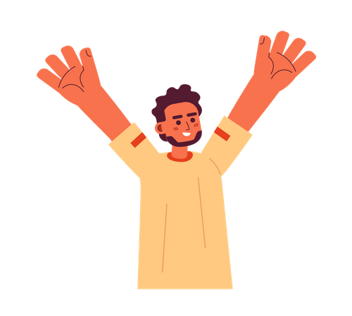 Happy indian man raising hand  Illustration