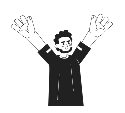 Happy indian man raising hand  Illustration