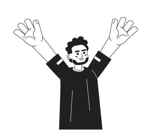 Happy indian man raising hand  Illustration