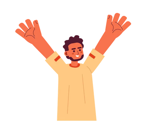 Happy indian man raising hand  Illustration