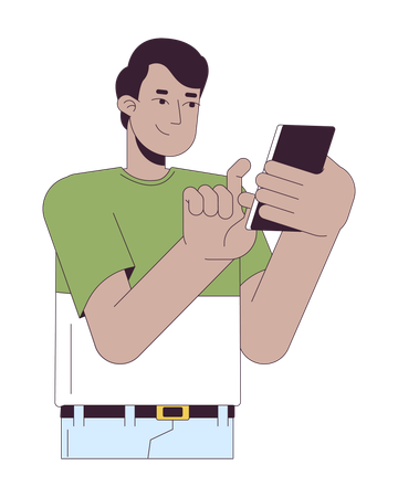 Happy indian man touching phone  Illustration