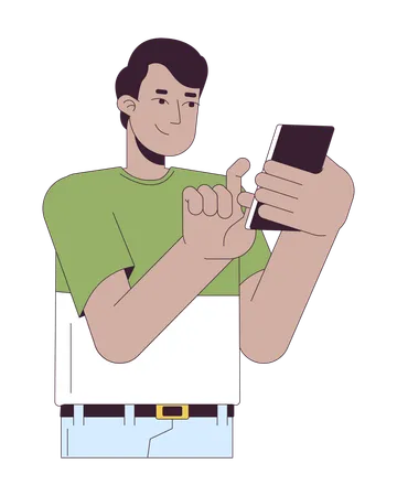 Happy indian man touching phone  Illustration