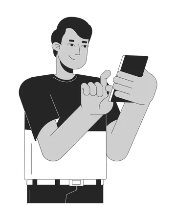 Happy indian man touching phone  Illustration