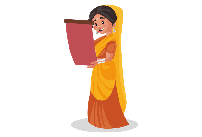 Happy Indian priestess reading horoscope Illustration
