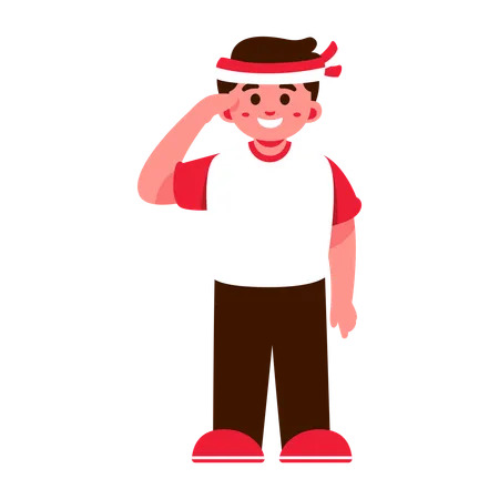 Happy Indonesia Boy Saluting  Illustration