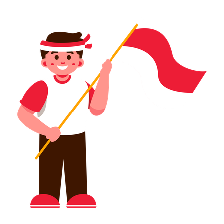 Happy Indonesia Boy with Indonesia Flag  일러스트레이션