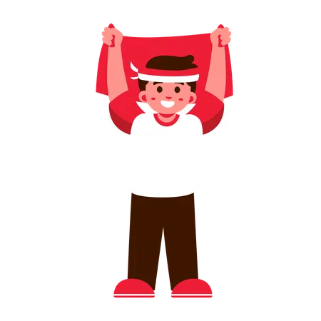 A Joyful Child Holding A Red Indonesia Flag Simple Flat Design Bright And Cheerful イラスト