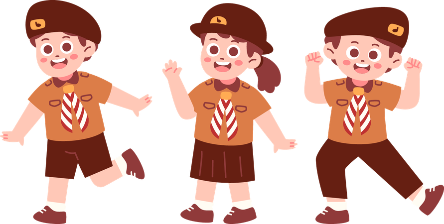 Happy Indonesian Scout Children cheering  Illustration