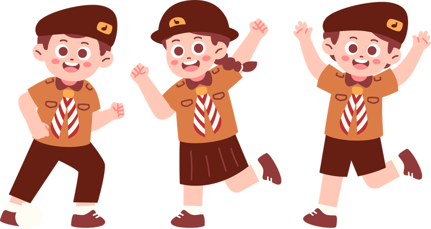 Happy Indonesian Scout Children dancing  Illustration