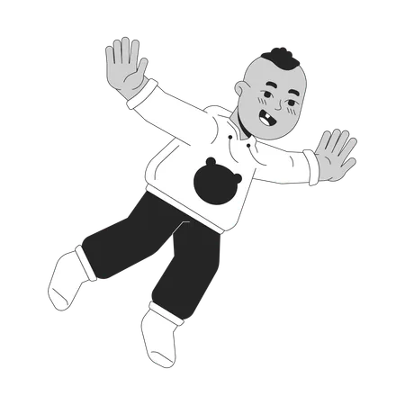Happy Infant Throw In Air Black And White 2 D Line Cartoon Character Middle Eastern Baby Boy Isolated Vector Outline Person Laughing Toddler Arms Outstretched Monochromatic Flat Spot Illustration Illustration