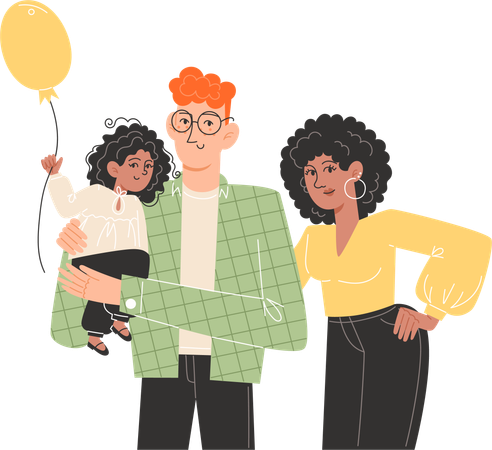 Happy international family are standing next to each other  Illustration