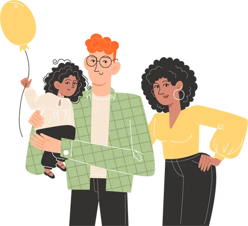 Happy international family are standing next to each other  Illustration