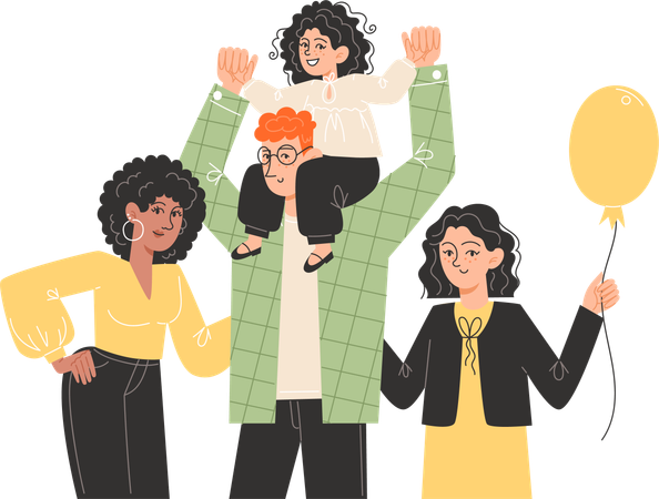 Happy international family standing next to each other  Illustration
