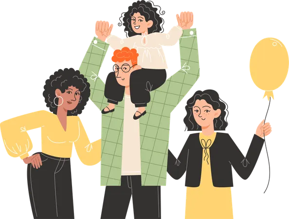 Happy international family standing next to each other  Illustration