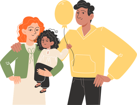 Happy international family standing next to each other  Illustration