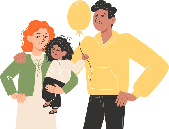 Happy international family standing next to each other  Illustration