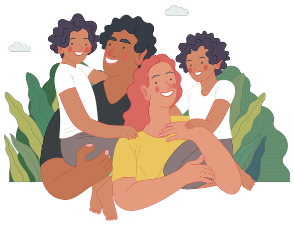Happy international family with kids -family health and wellness Illustration