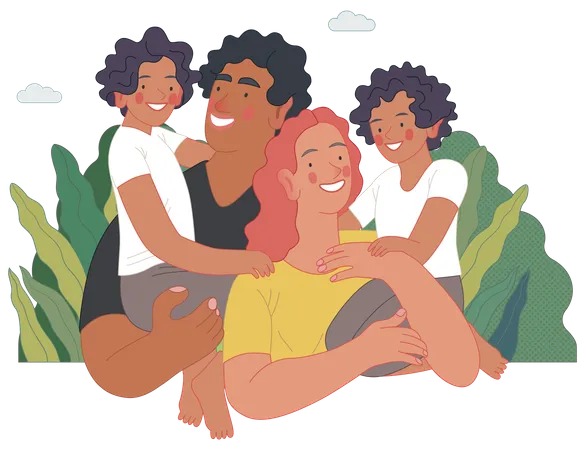 Happy international family with kids -family health and wellness  Illustration
