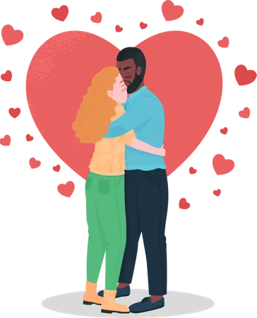 Happy Interracial Couple Flat Color Vector Detailed Characters Boyfriend Hugging Smiling Girlfriend Valentines Day Isolated Cartoon Illustration For Web Graphic Design And Animation Illustration