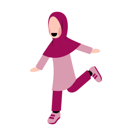 Happy Islamic girl running  Illustration