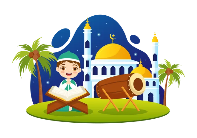 Happy Muharram Vector Illustration With Kids Celebrating Islamic New Year In Flat Cartoon Hand Drawn Landing Page Background Templates Illustration