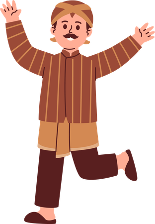 Happy Javanese Man Wear Blangkon  Illustration