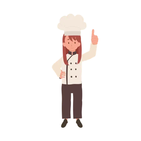 Happy Kid Chef Giving Approval Sign Kid Chef With Thumbs Up Gesture Illustration