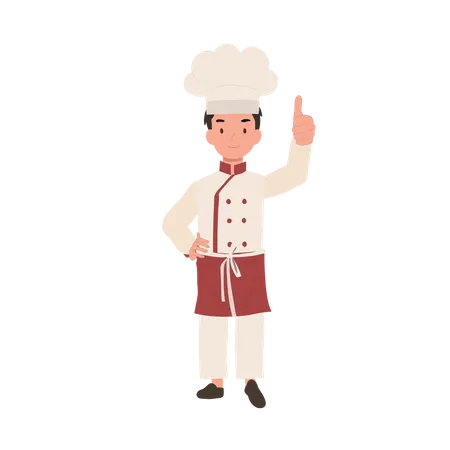 Happy Kid Chef Giving Approval Sign Kid Chef With Thumbs Up Gesture Illustration