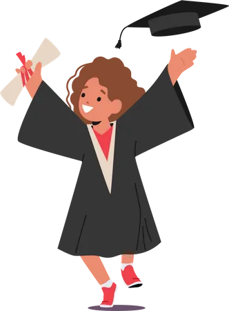 Happy kid dressed in a graduation gown  Illustration