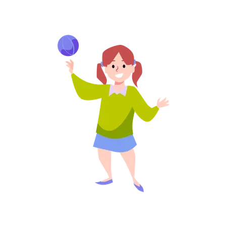 Happy kid girl with ball toy  Illustration