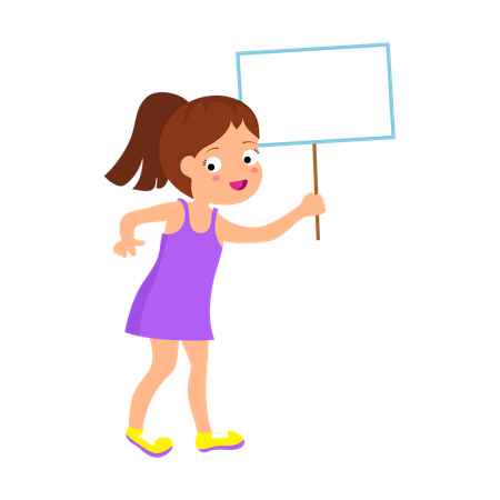 Happy kid holding paper card and banner  イラスト