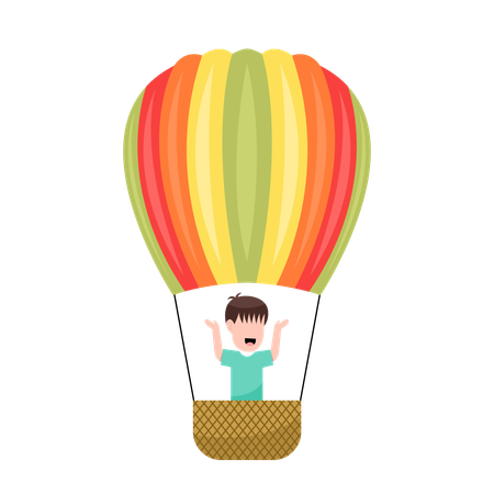 Happy kid  Riding Hot Air Balloon  Illustration