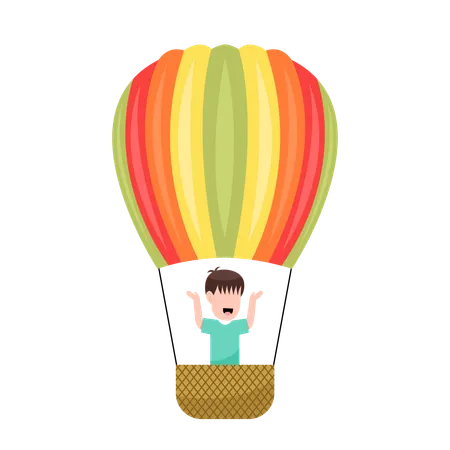 Happy kid  Riding Hot Air Balloon  Illustration