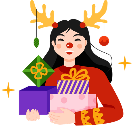 Happy kid with Christmas gift  Illustration