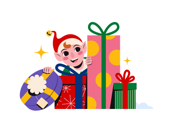 Happy kid with Christmas gifts Illustration