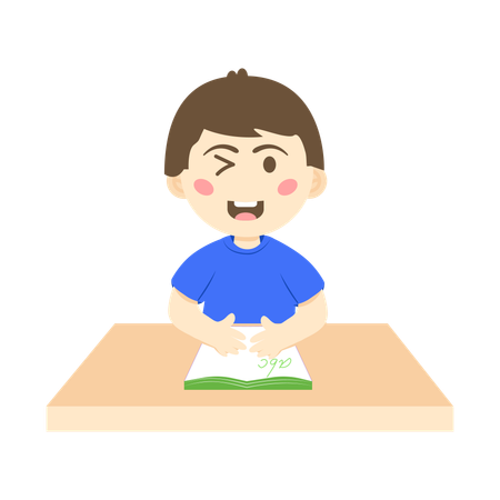 Happy kid with English book  Illustration