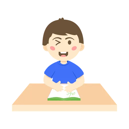 Happy kid with English book  Illustration