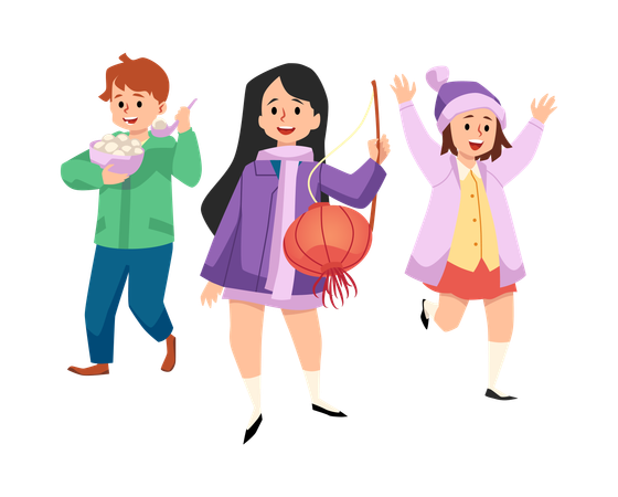 Happy kids celebrating lantern festival  Illustration