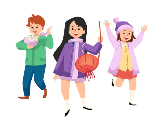 Happy kids celebrating lantern festival  Illustration