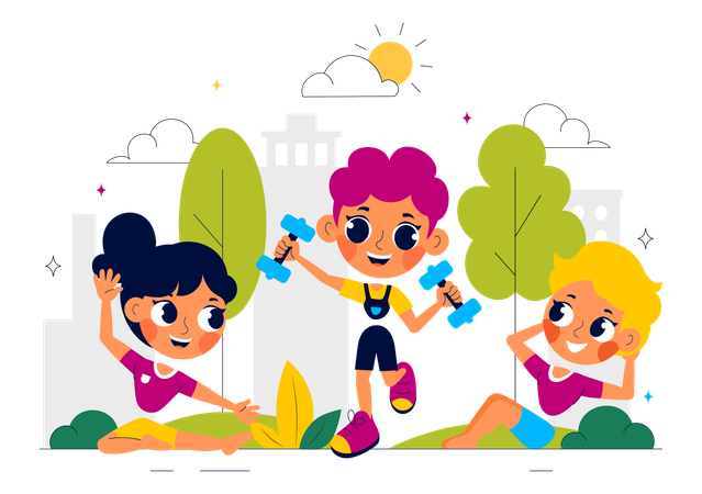 Happy Kids Doing Exercise  Illustration
