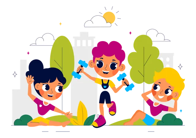 Happy Kids Doing Exercise  Illustration