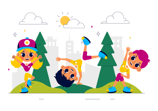 Happy Kids Doing Exercise in park  Illustration